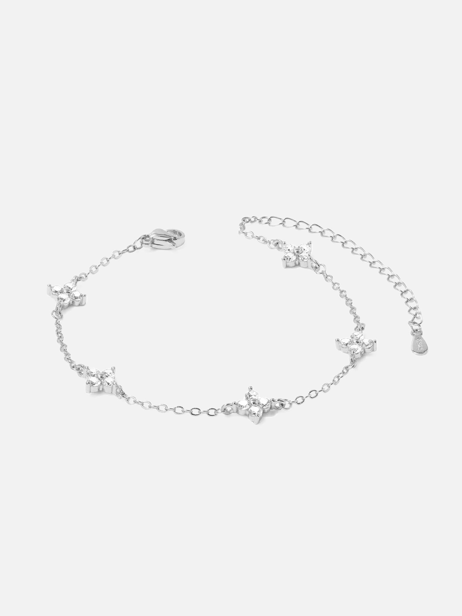 Evie silver floral crystal station bracelet dainty chain by myEdzy