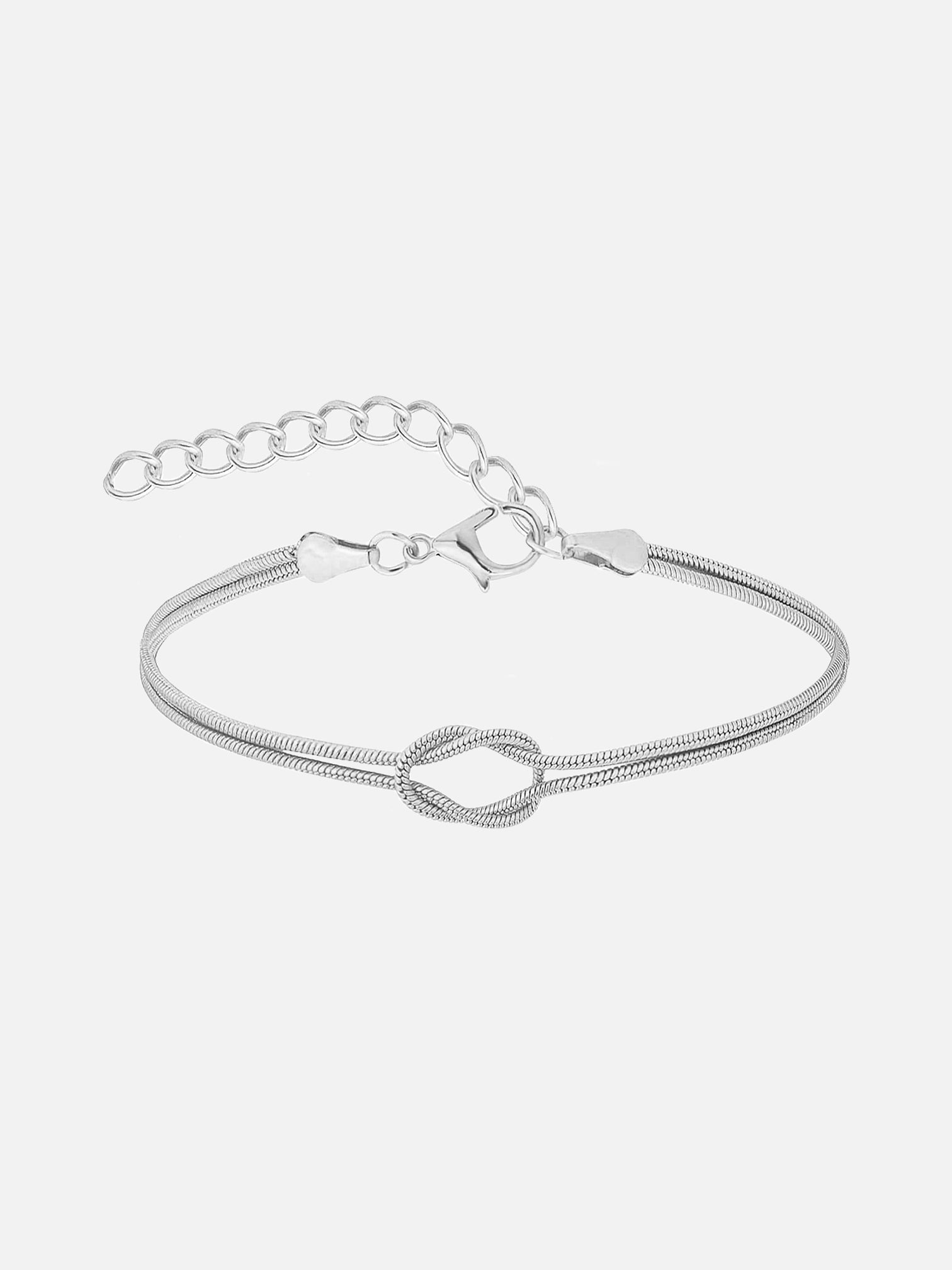 Tate 18K white gold plated knot bracelet with double snake chain and adjustable extension by myEdzy