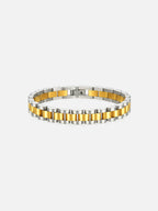 Harper two-tone 18K gold plated watchband bracelet in titanium steel, bold 10mm modern unisex bracelet by myEdzy