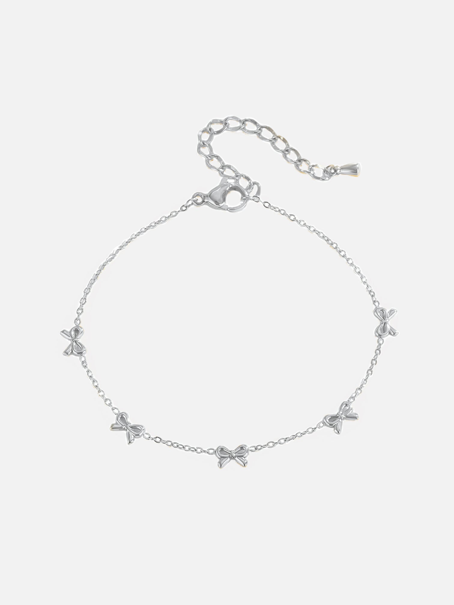 Bellina white gold silver bow charm bracelet waterproof titanium steel hypoallergenic adjustable chain bracelet by myEdzy