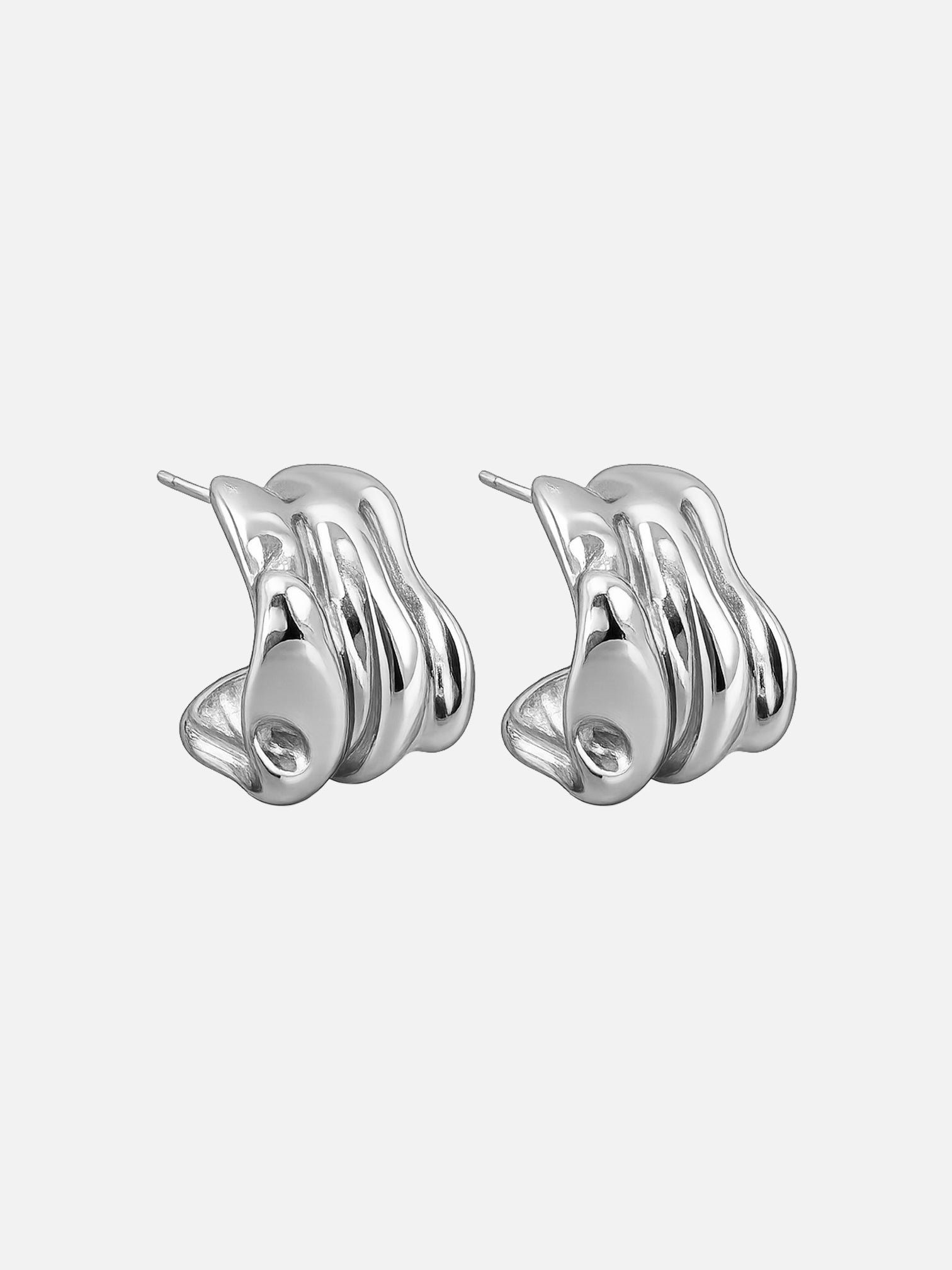 Silver sculptural stud earrings bold molten shape chunky statement earrings by myEdzy