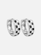 18k white gold brass huggie hoop earrings black white inlay patterned chunky hoop earrings statement bold geometric small hoop earrings by myEdzy