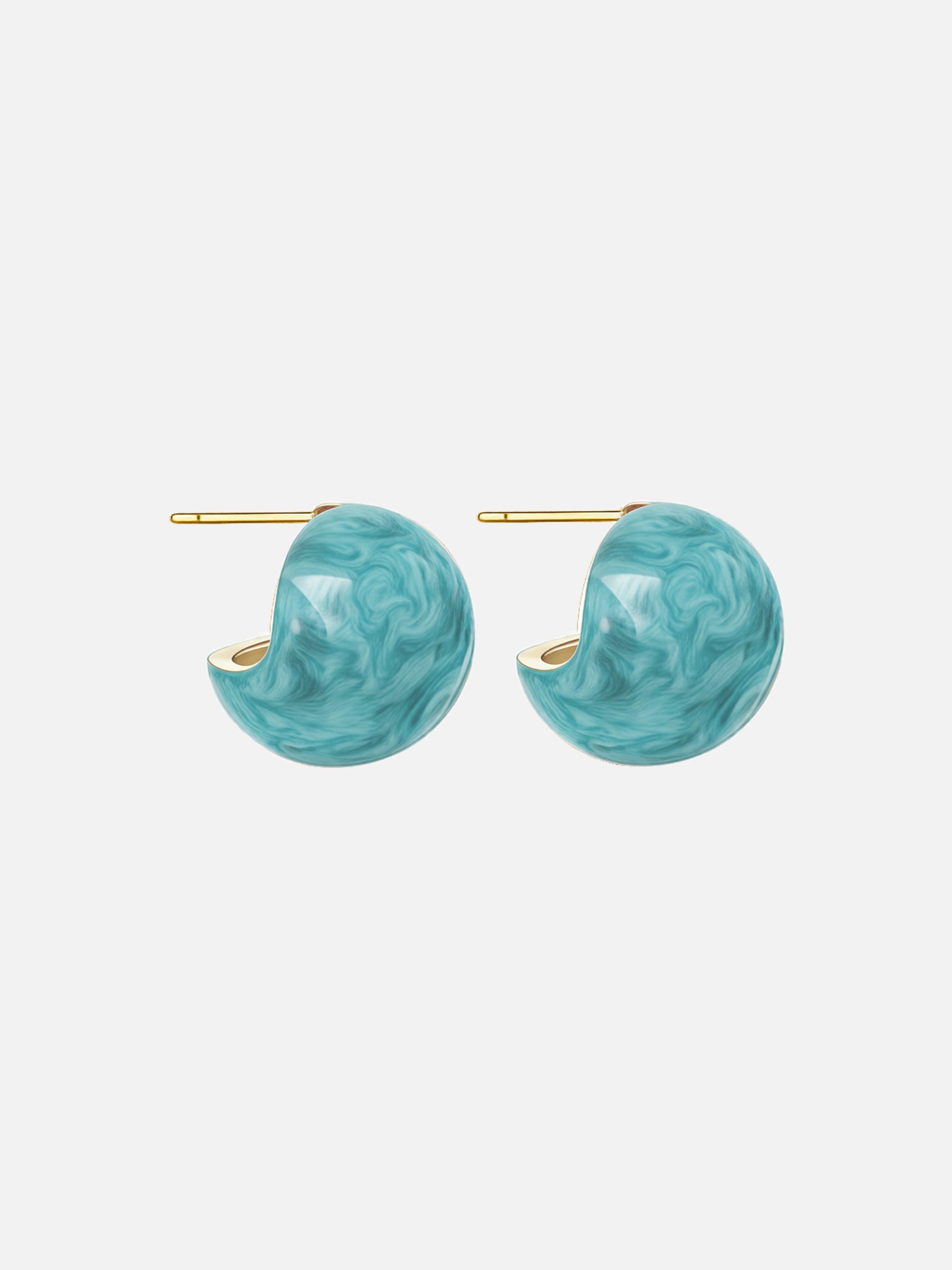 Turquoise marble resin stud earrings bold statement dome earrings gold plated by myEdzy