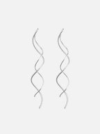 Long wave drop earrings silver tone twisted dangle earrings minimalist statement jewelry lightweight elegant linear earrings by myEdzy