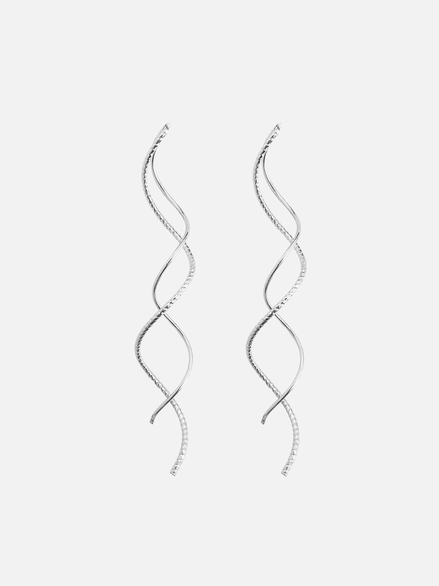 Long wave drop earrings silver tone twisted dangle earrings minimalist statement jewelry lightweight elegant linear earrings by myEdzy