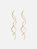 Long wave drop earrings 18k gold brass twisted dangle earrings minimalist statement jewelry lightweight elegant gold linear earrings by myEdzy