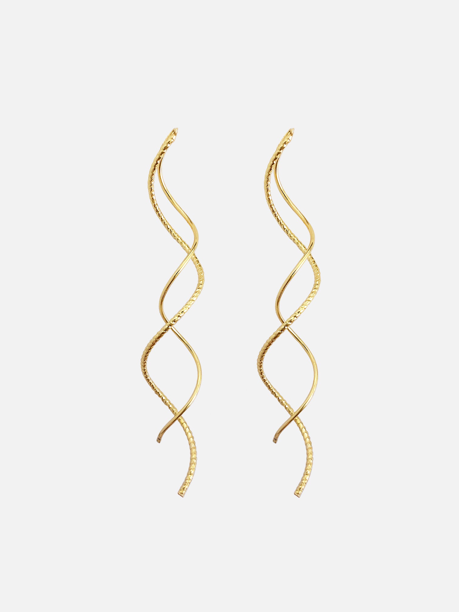 Long wave drop earrings 18k gold brass twisted dangle earrings minimalist statement jewelry lightweight elegant gold linear earrings by myEdzy