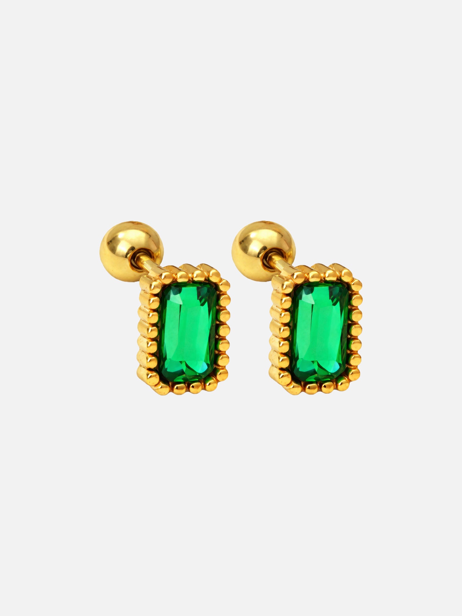 Aurae 18K gold plated waterproof hypoallergenic green gemstone screw back stud earrings 5x7mm titanium steel by myEdzy
