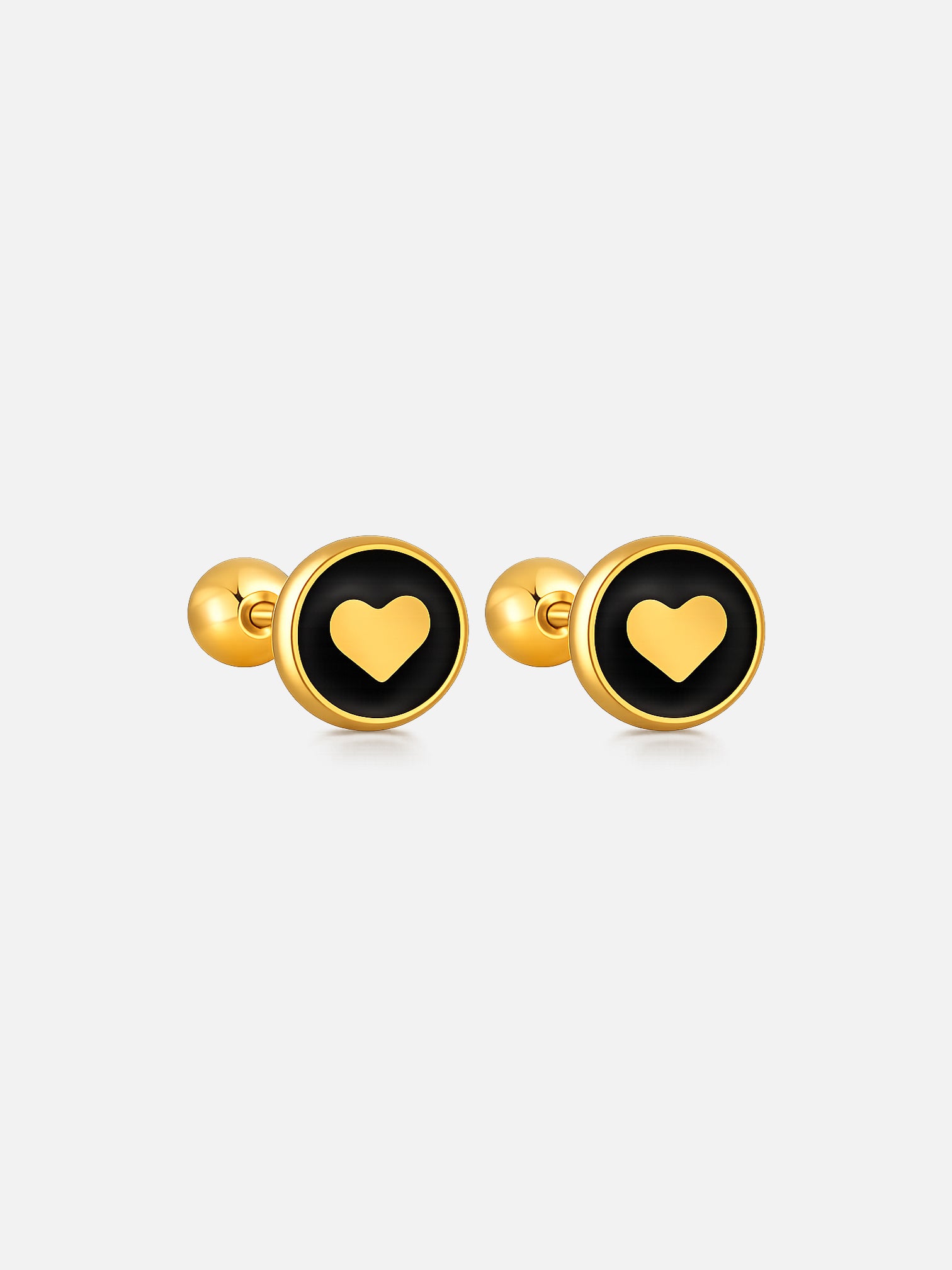 Venus 18K gold heart stud earrings black enamel waterproof titanium steel screw back hypoallergenic earrings by myEdzy
