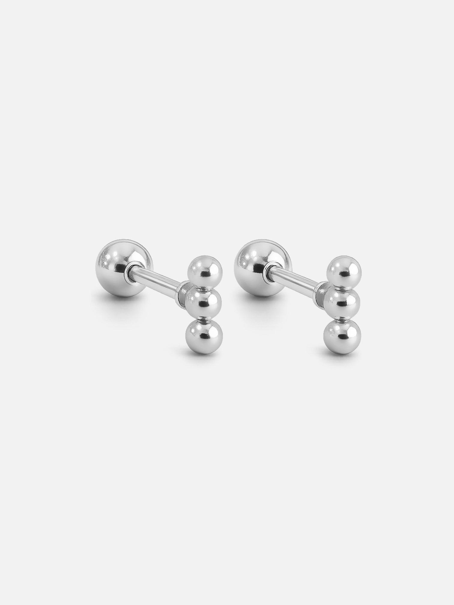 Zane triple ball screwback stud earrings white gold titanium steel front view minimal jewelry by myEdzy