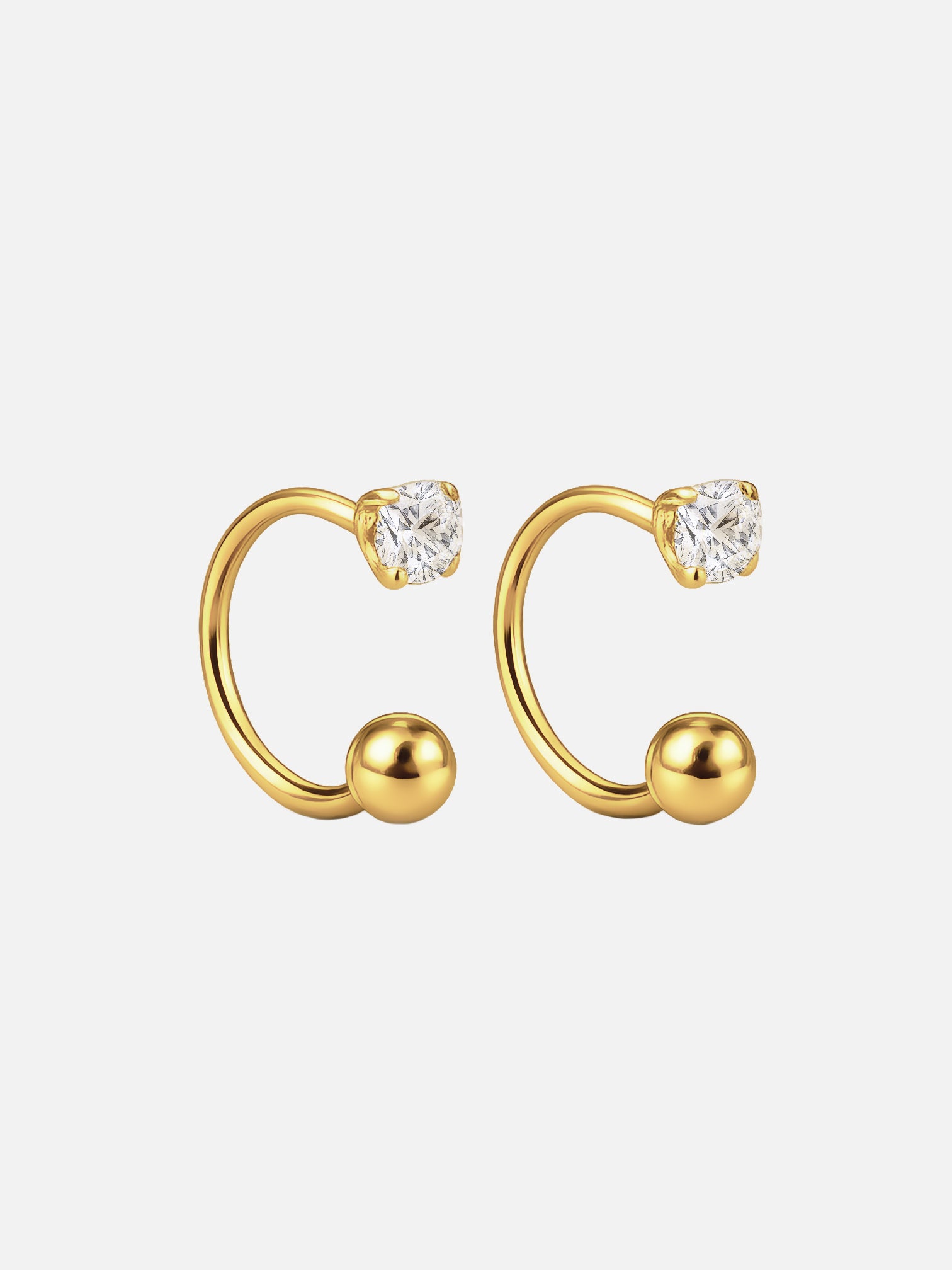18k gold plated open hoop earrings with cubic zirconia, minimal ear cuff style hoop, dainty gold open circle earrings, modern everyday jewelry by myEdzy
