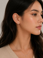 18k gold cz open hoop earrings screwball stud minimalist ear cuff look hypoallergenic lightweight everyday jewelry myEdzy model portrait