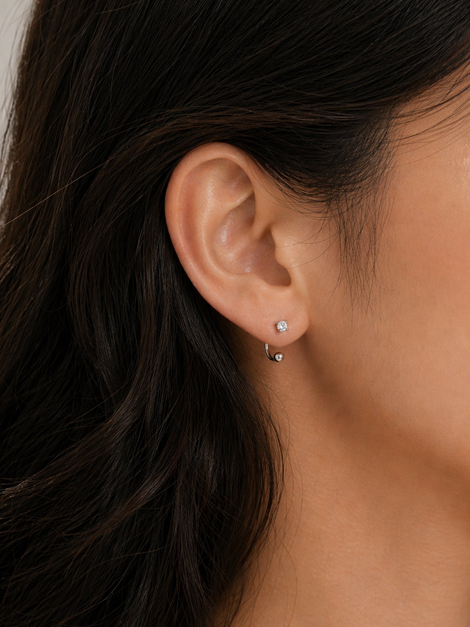 18k gold cz open hoop earrings screwball stud minimalist ear cuff style hypoallergenic lightweight everyday jewelry myEdzy close up ear