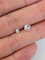 Cubic zirconia stud earrings size comparison on hand 18k gold screw back minimalist dainty jewelry everyday earrings | myEdzy