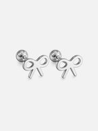 Silver bow stud screwback earrings titanium steel minimalist ribbon earrings hypoallergenic small stud earrings by myEdzy