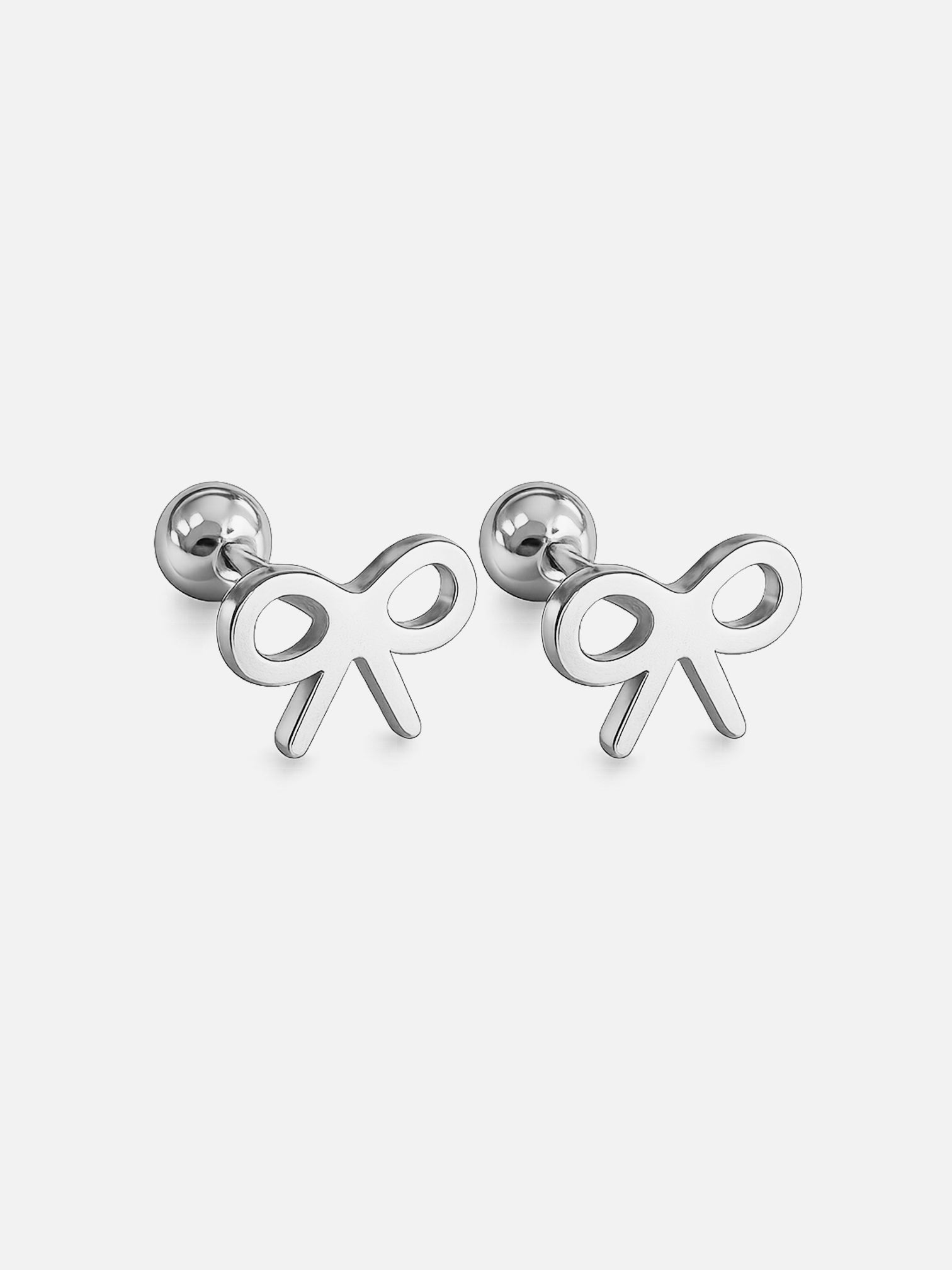 Silver bow stud screwback earrings titanium steel minimalist ribbon earrings hypoallergenic small stud earrings by myEdzy