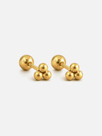 18k gold plated triple ball cluster stud earrings, screwback gold studs, dainty minimalist ball earrings, hypoallergenic everyday jewelry by myEdzy