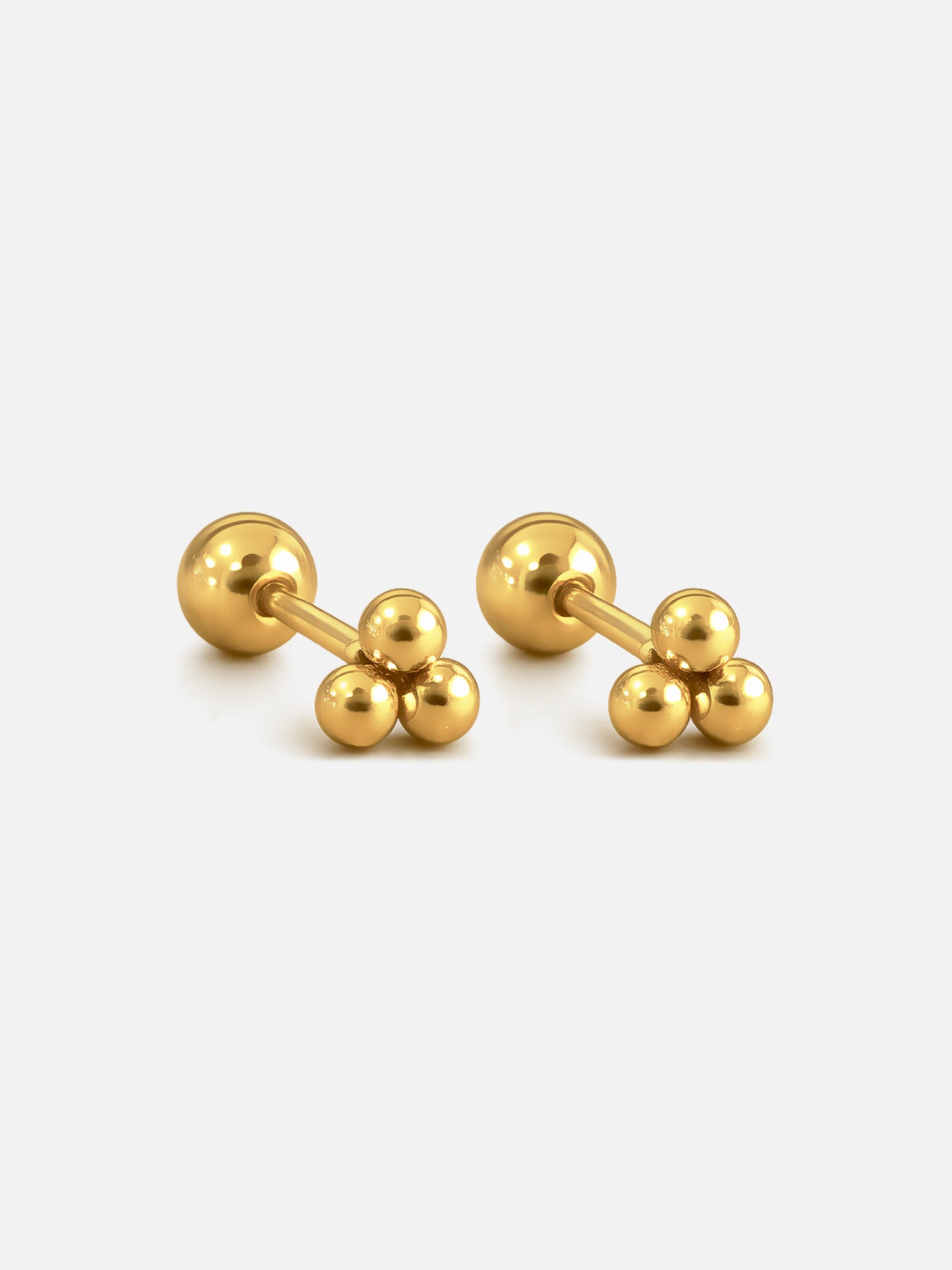 18k gold plated triple ball cluster stud earrings, screwback gold studs, dainty minimalist ball earrings, hypoallergenic everyday jewelry by myEdzy