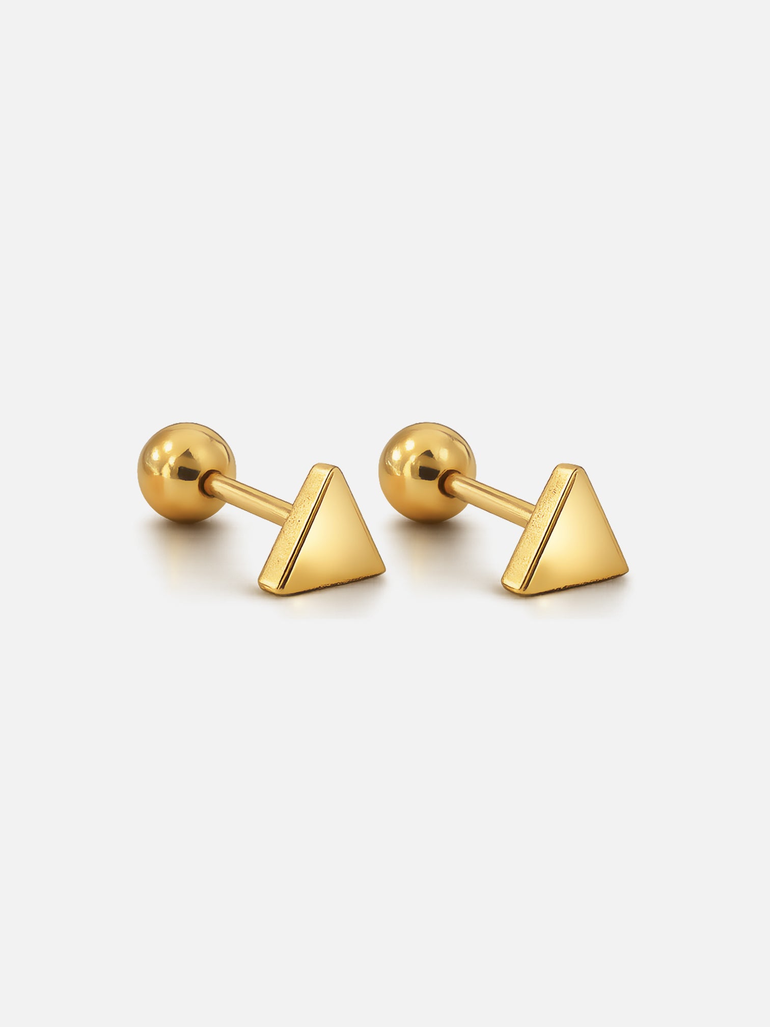 18k gold plated triangle stud earrings, geometric screwback studs, minimalist gold triangle earrings, hypoallergenic everyday jewelry by myEdzy