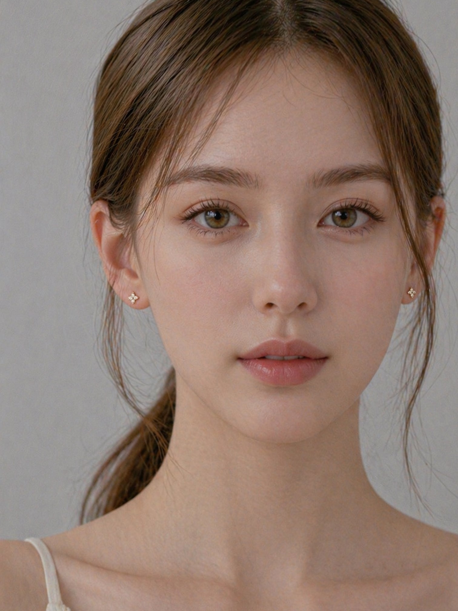 18k gold plated cz screwback stud earrings dainty flower cluster minimalist hypoallergenic earrings for sensitive ears everyday jewelry myEdzy model portrait