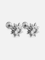 Silver sunburst screwback stud earrings with cubic zirconia titanium steel minimalist star earrings hypoallergenic small studs by myEdzy