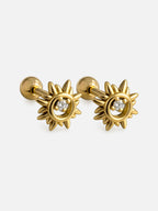 18k gold sunburst screwback stud earrings with cubic zirconia titanium steel minimalist starburst earrings hypoallergenic jewelry by myEdzy