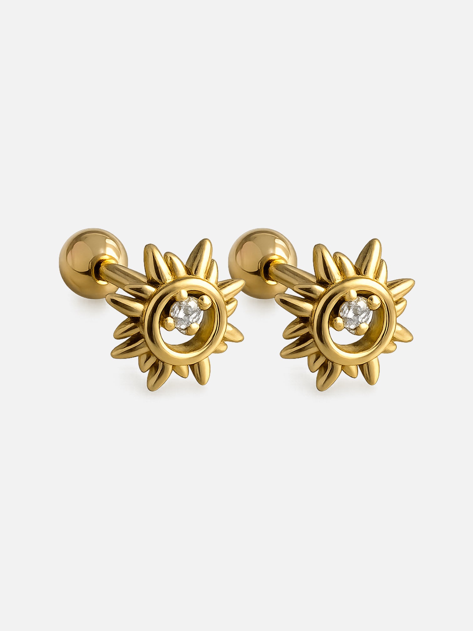 18k gold sunburst screwback stud earrings with cubic zirconia titanium steel minimalist starburst earrings hypoallergenic jewelry by myEdzy