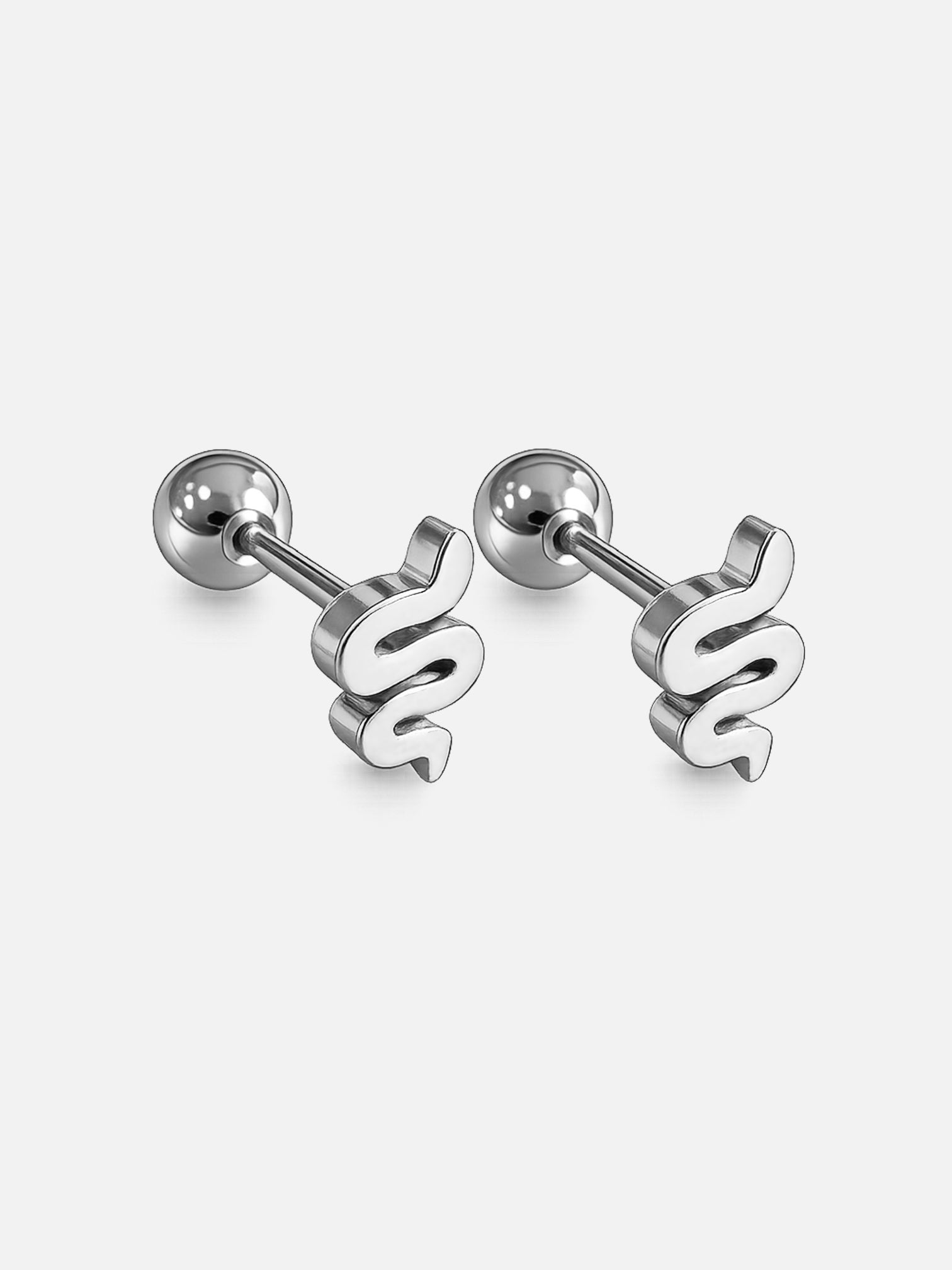Silver snake screwback stud earrings titanium steel minimalist serpent earrings hypoallergenic small stud earrings by myEdzy