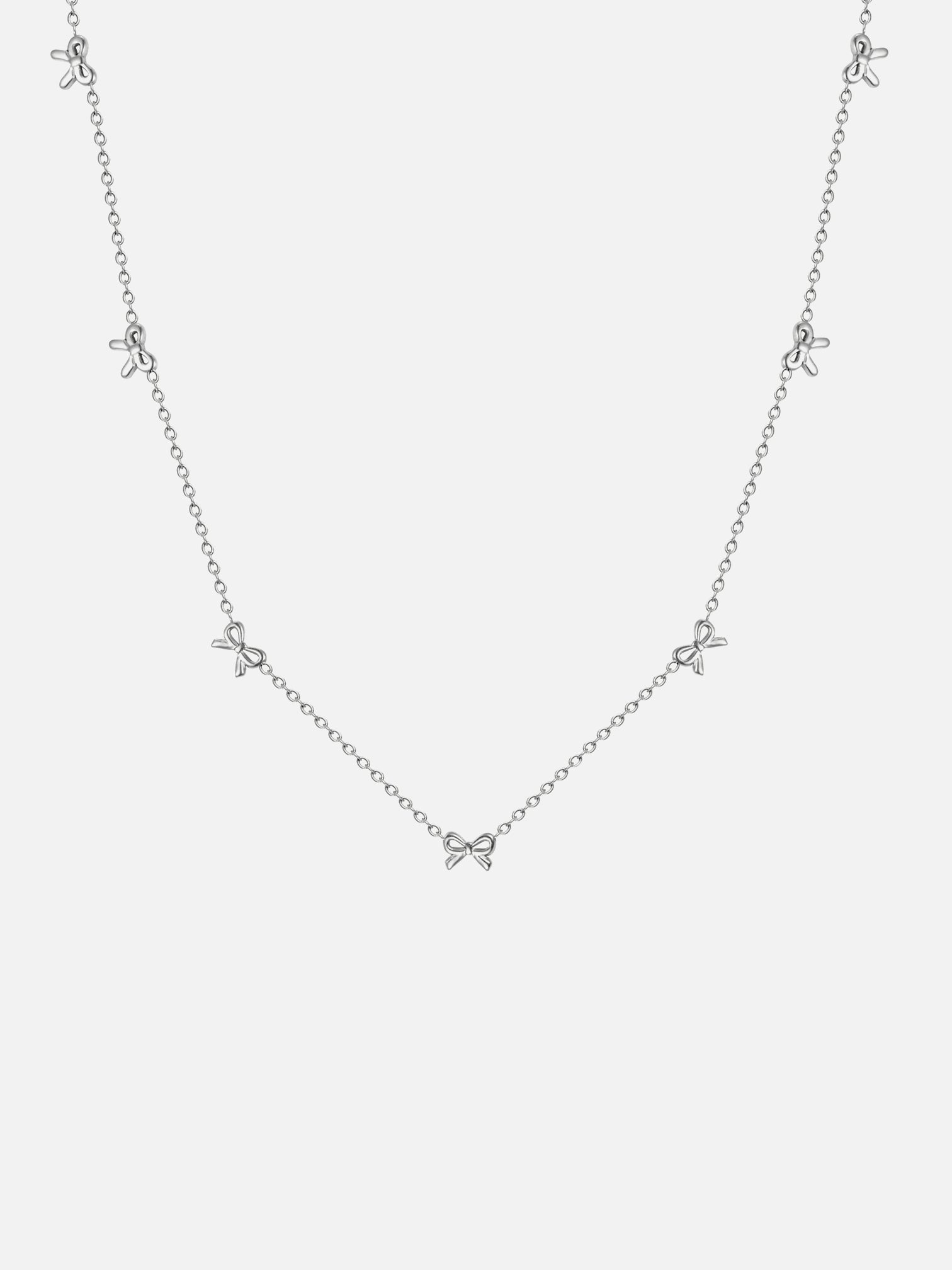 Bellina white gold silver bow chain necklace waterproof titanium steel hypoallergenic adjustable necklace by myEdzy