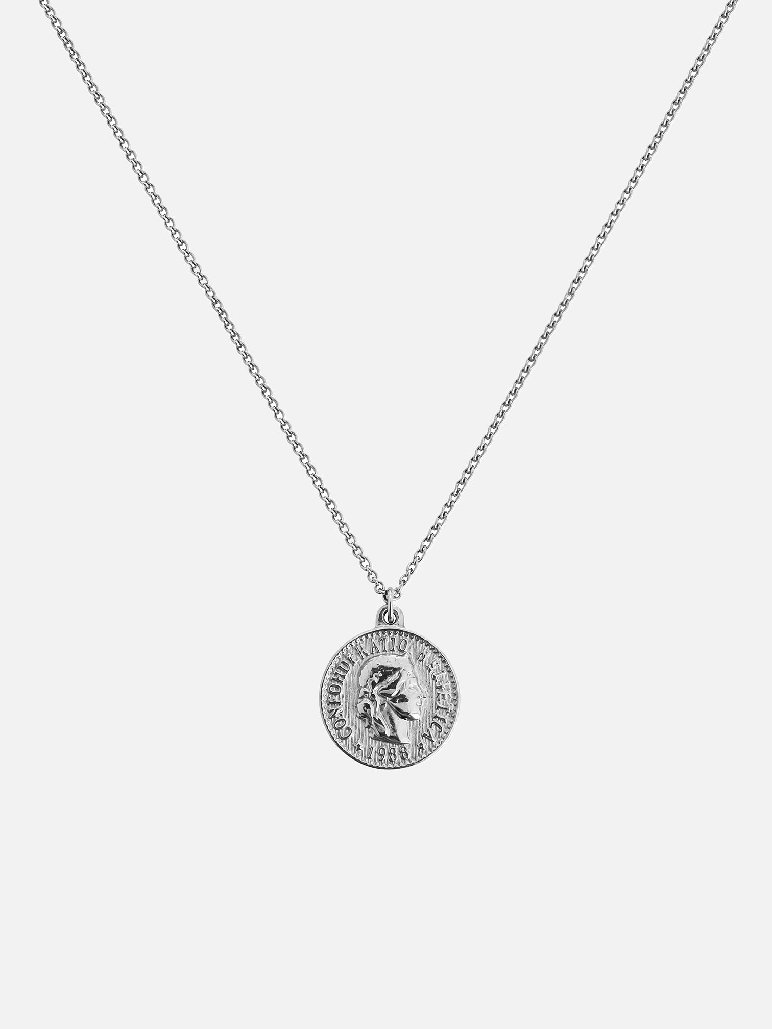 myEdzy vintage coin pendant necklace in silver titanium steel with delicate chain