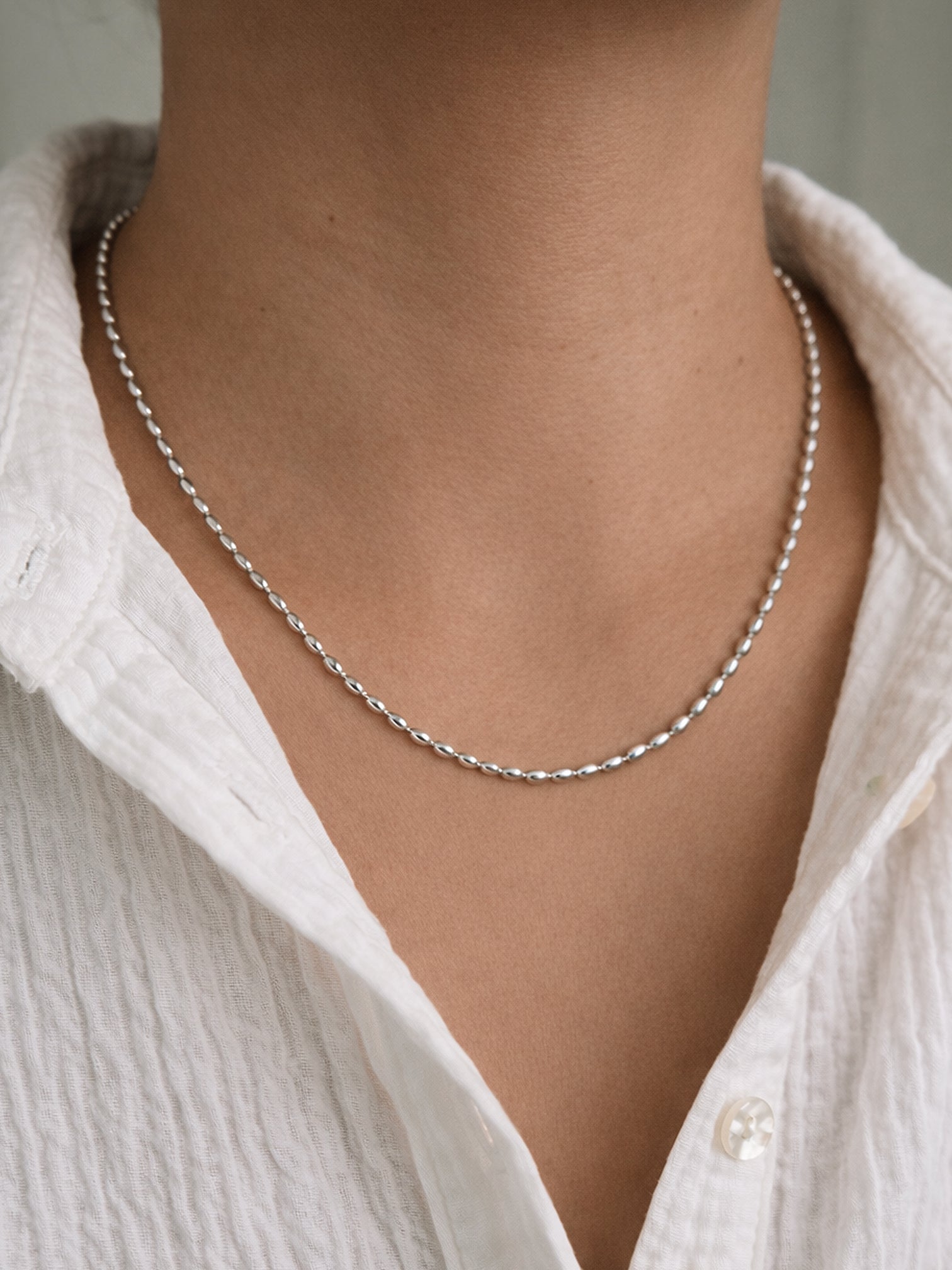 silver bead chain necklace minimal dainty everyday jewelry styling