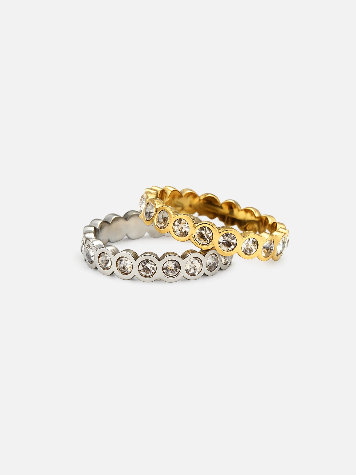 Gold and white gold CZ stacking rings for women minimalist eternity band