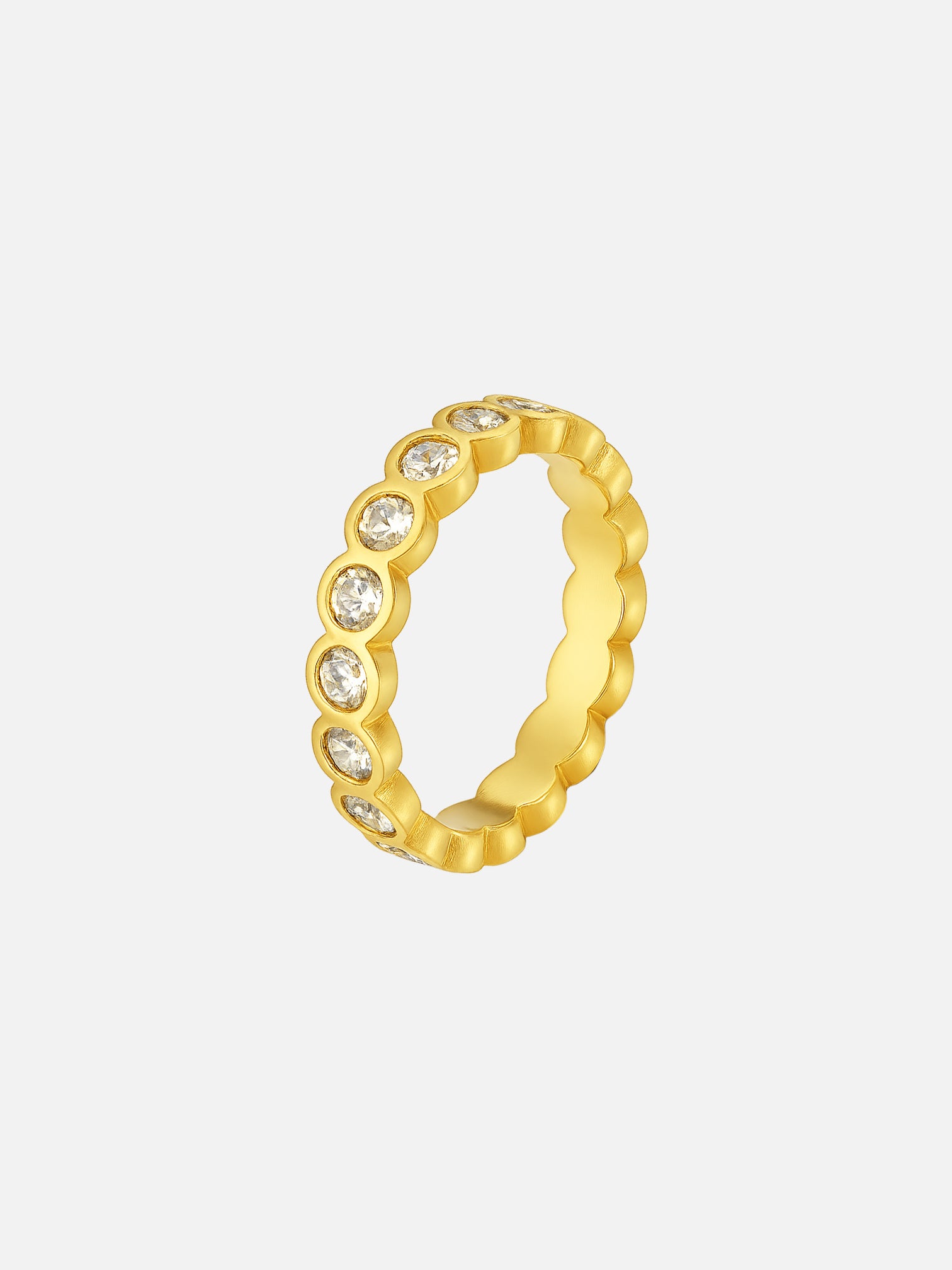 Jenae gold eternity ring bezel set cubic zirconia