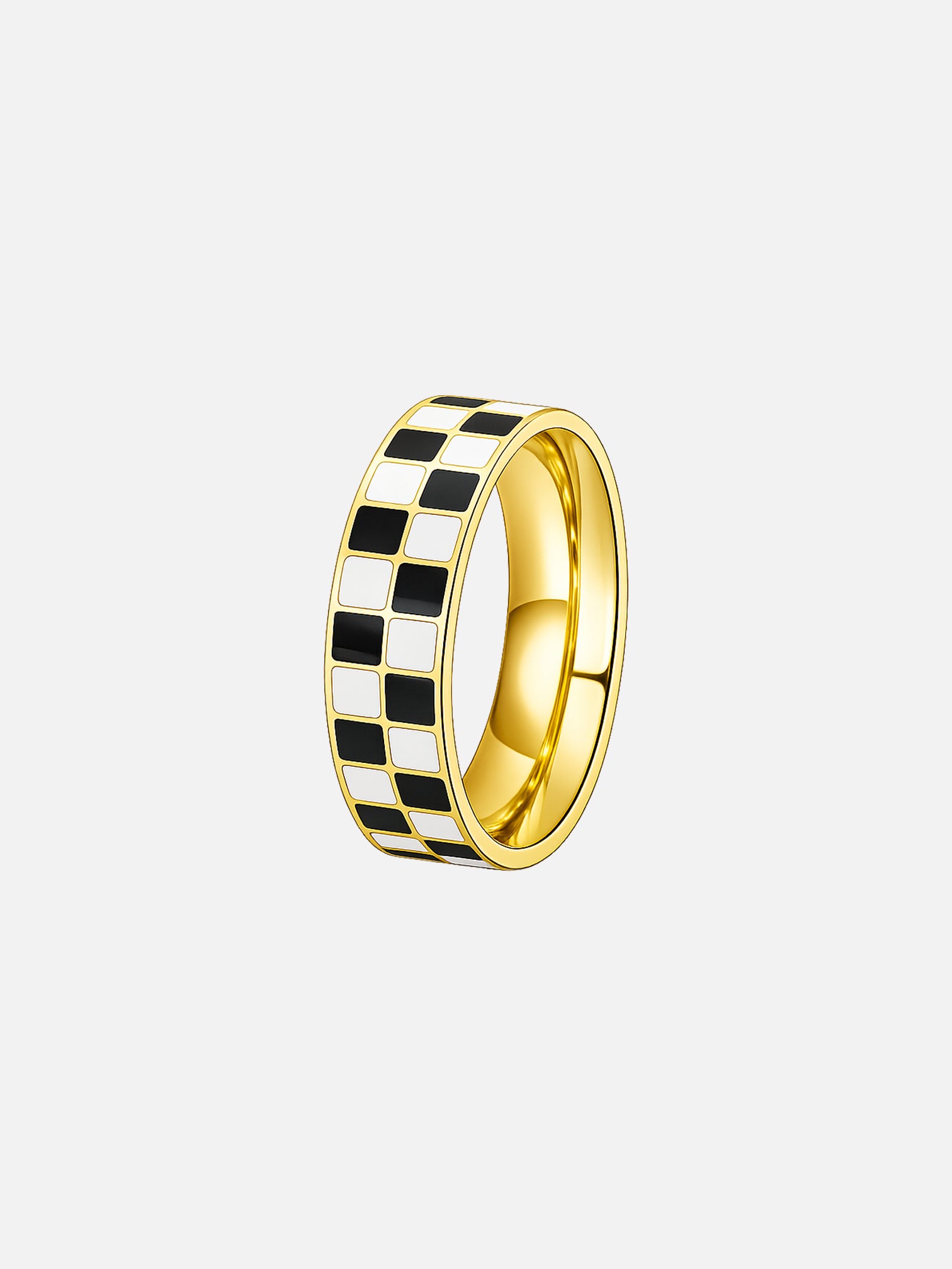 18K gold plated black and white checkered band ring, bold contemporary unisex statement ring by myEdzy