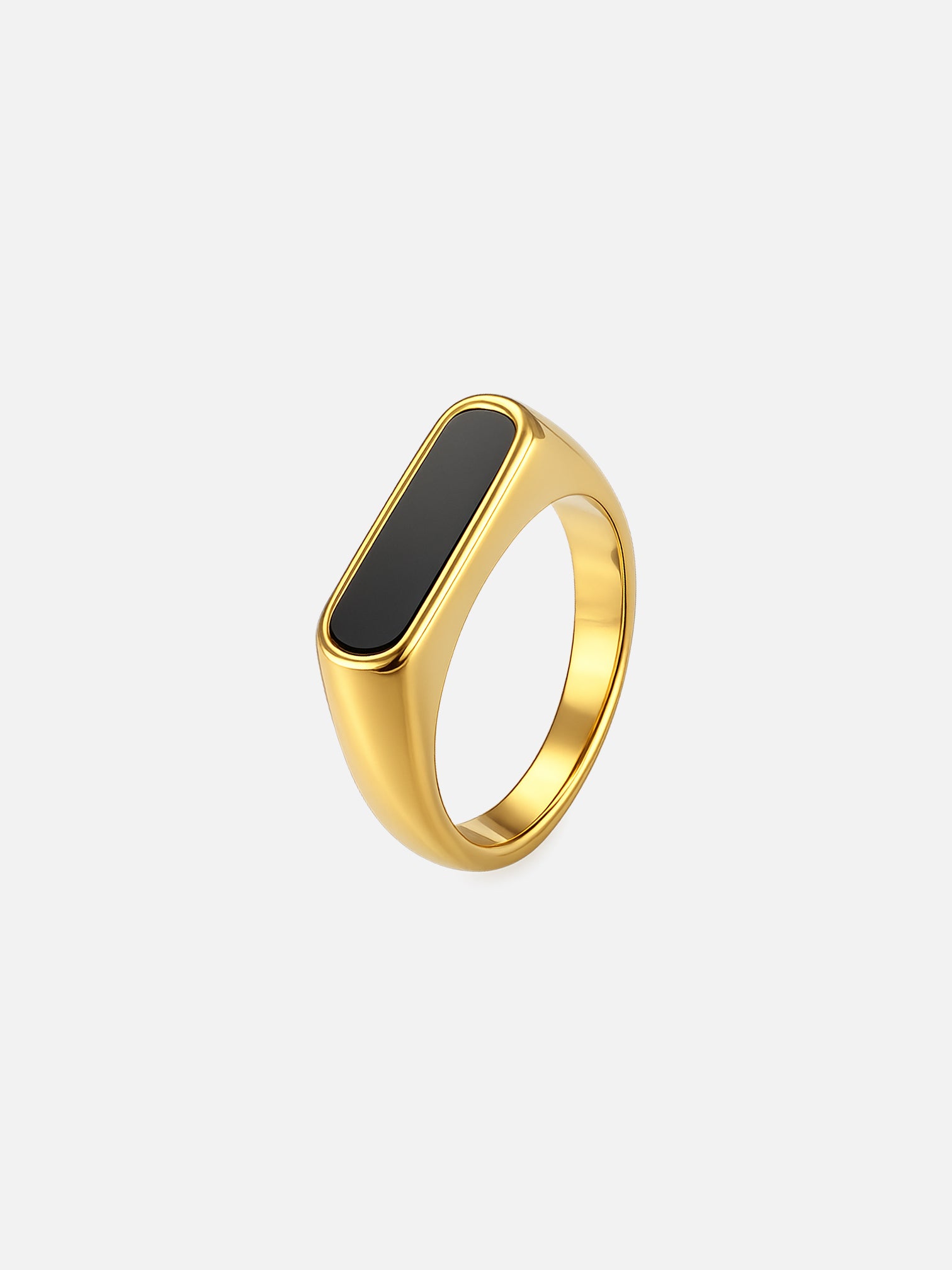 Lydia 18K gold plated black onyx elongated signet ring, bold geometric signet ring by myEdzy