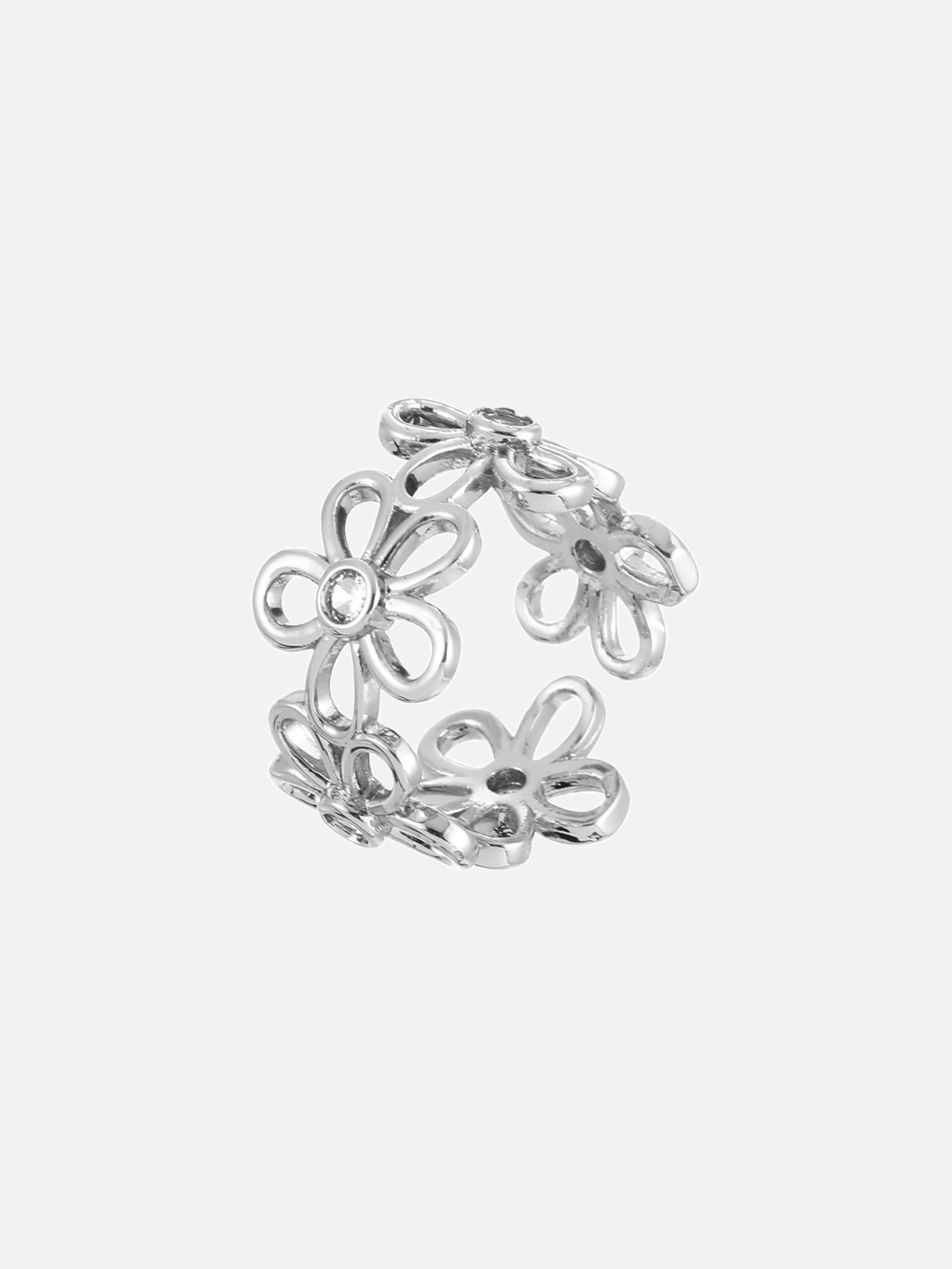 Daisy white gold silver floral open band ring 11mm lightweight statement ring by myEdzy