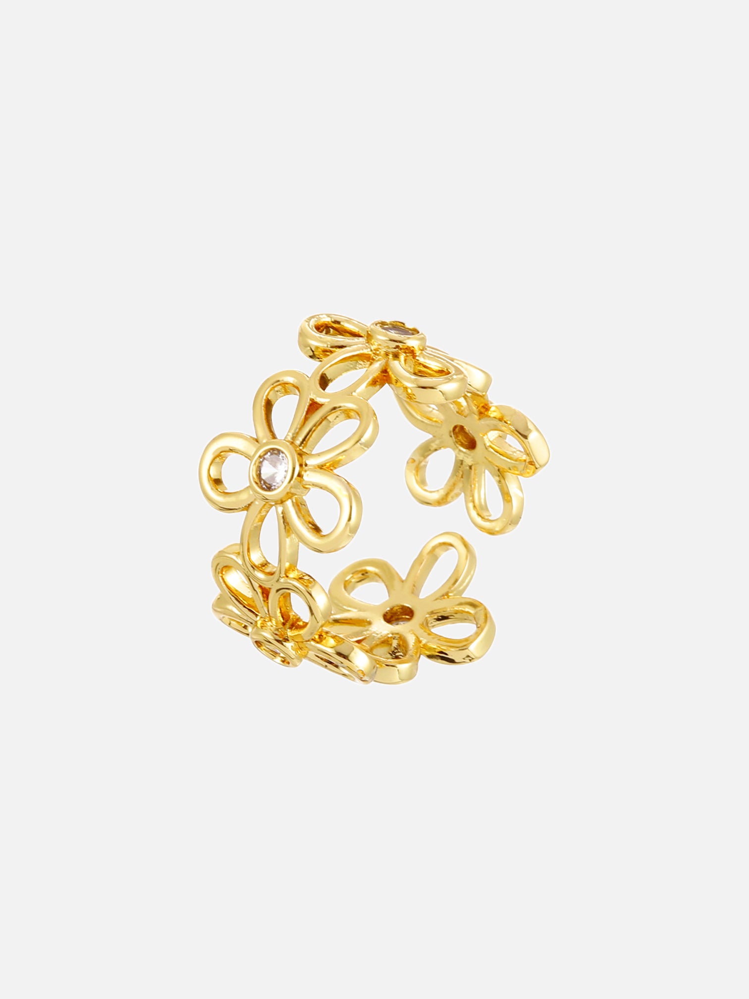 Daisy 18K gold plated floral open band ring 11mm jewelry grade brass statement ring by myEdzy