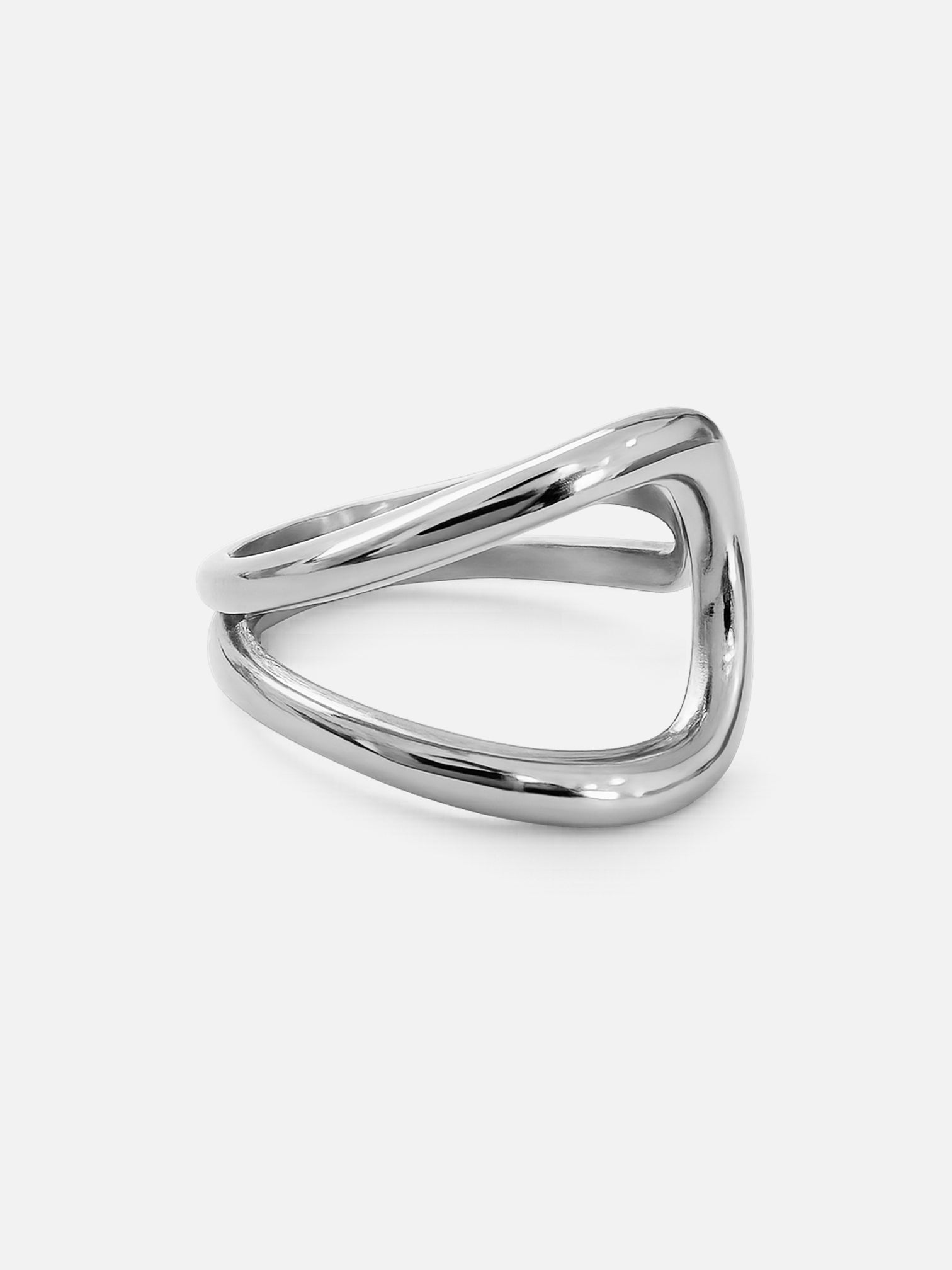 Henna 18K white gold plated titanium steel silver sculptural open ring waterproof hypoallergenic by myEdzy