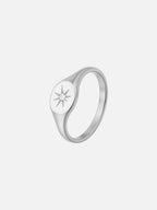 Minimal starburst signet ring silver with cubic zirconia, celestial engraved signet ring, modern minimalist statement ring, everyday edgy jewelry by myEdzy