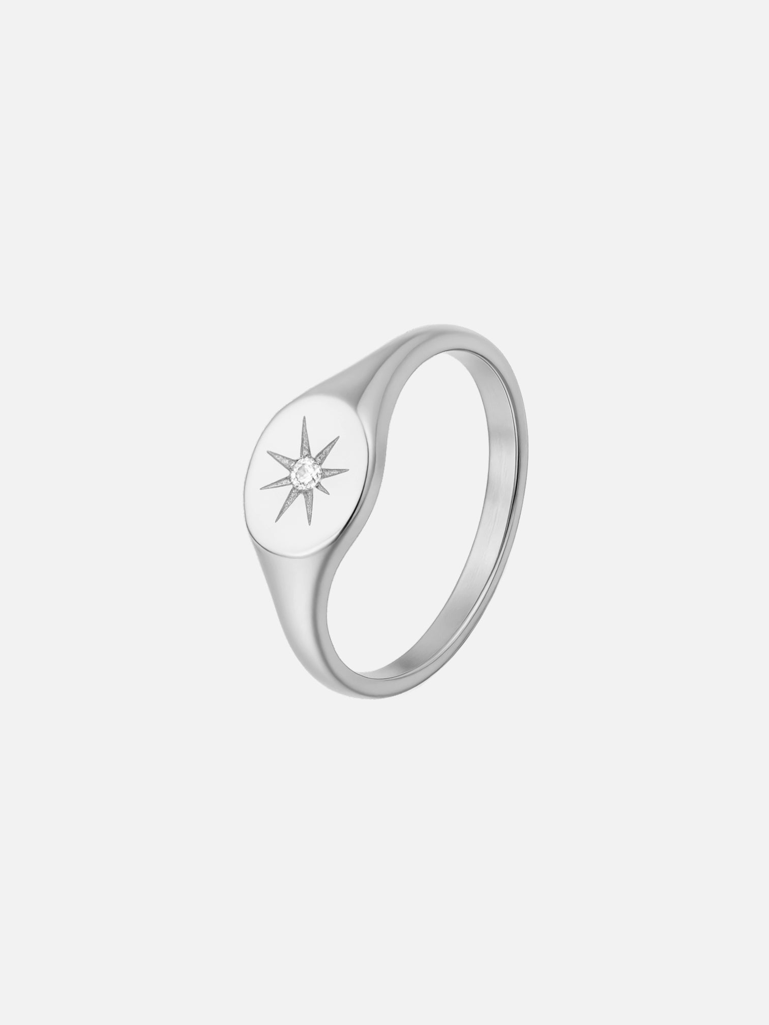 Minimal starburst signet ring silver with cubic zirconia, celestial engraved signet ring, modern minimalist statement ring, everyday edgy jewelry by myEdzy