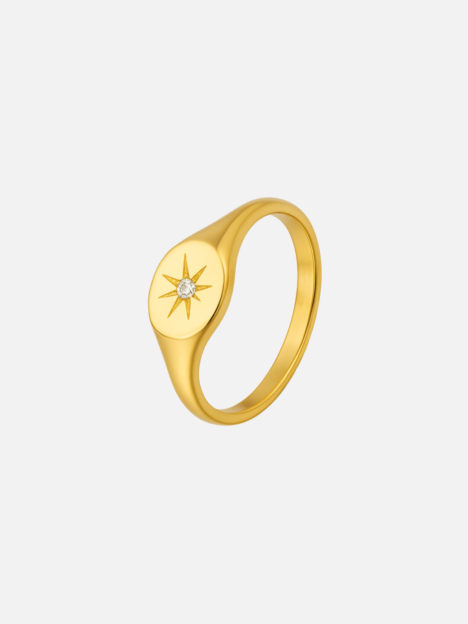 18k gold plated starburst signet ring with cubic zirconia, celestial engraved gold ring, minimal statement signet ring, everyday edgy jewelry by myEdzy