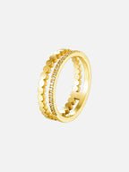18k gold plated double layer ring with pave cubic zirconia, stacking illusion ring, layered band design gold, modern minimalist jewelry by myEdzy