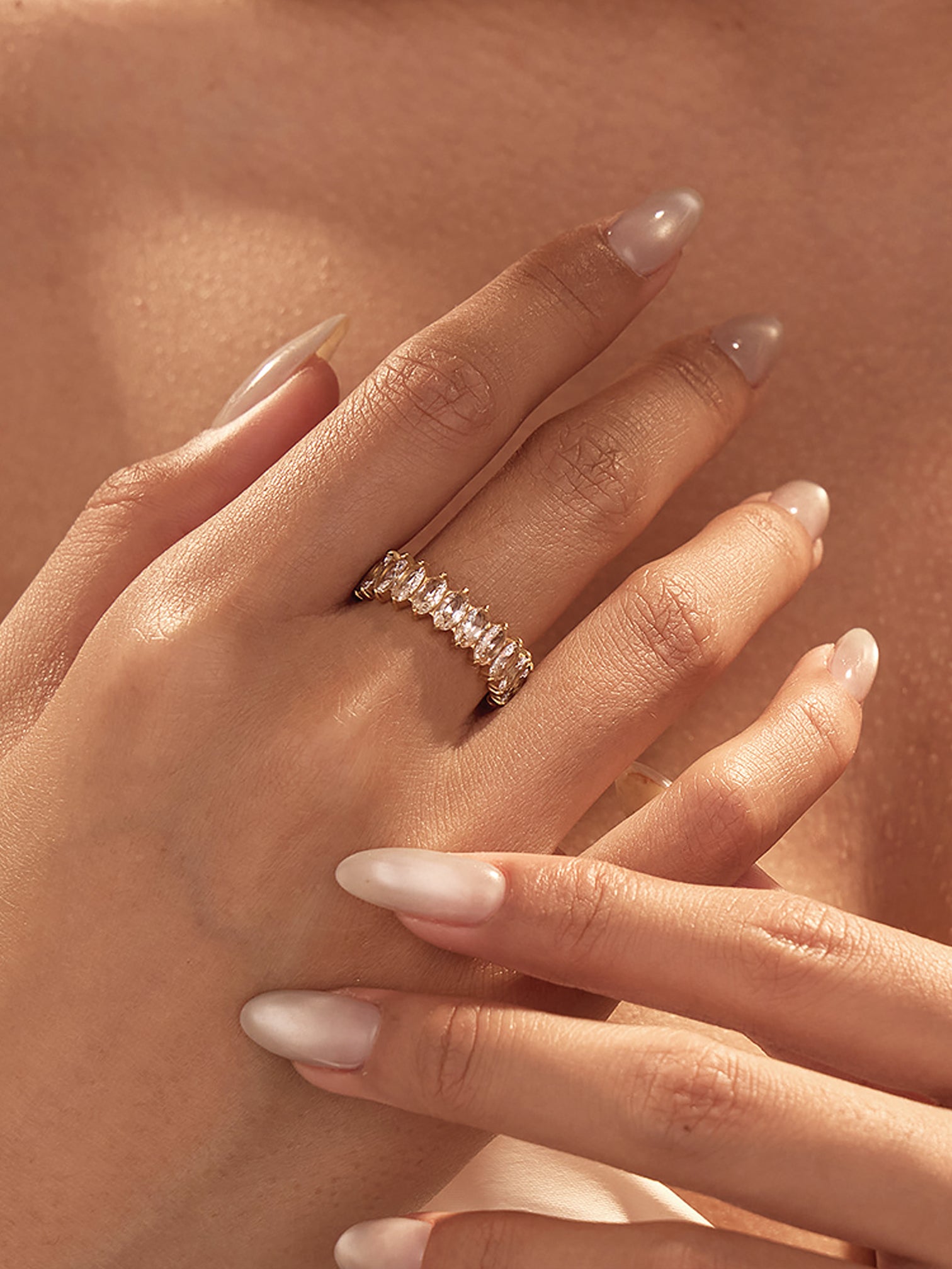 Heidi marquise CZ ring worn on hand in gold | myEdzy