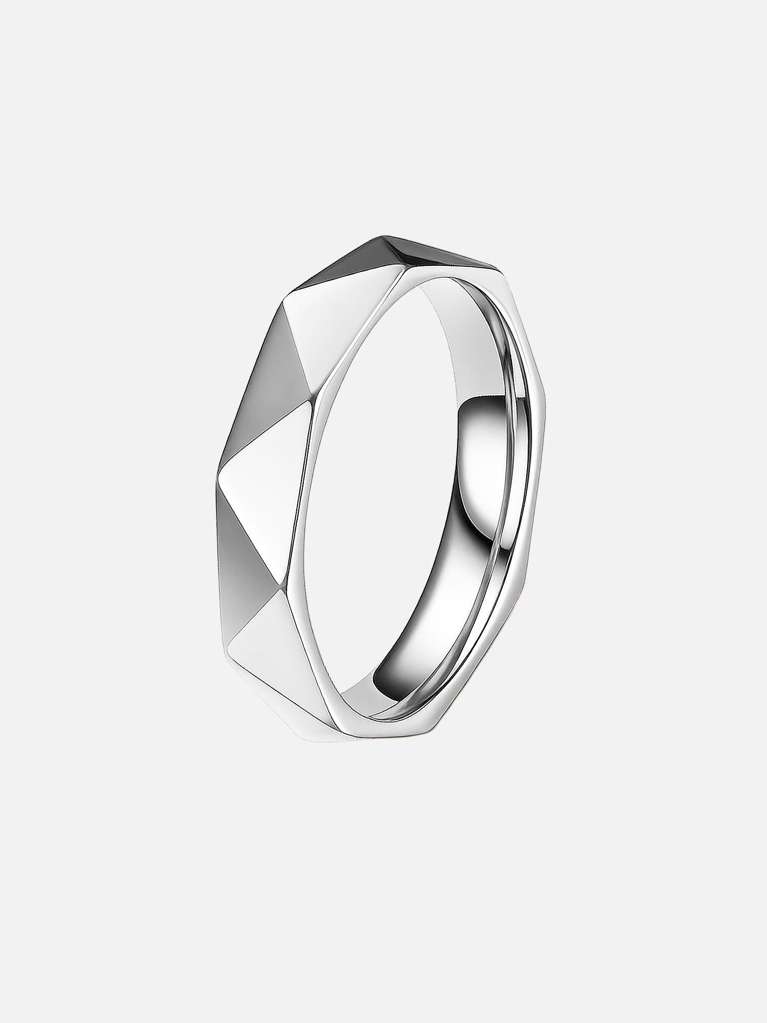 Silver faceted band ring titanium steel geometric ring minimalist statement ring durable everyday ring by myEdzy